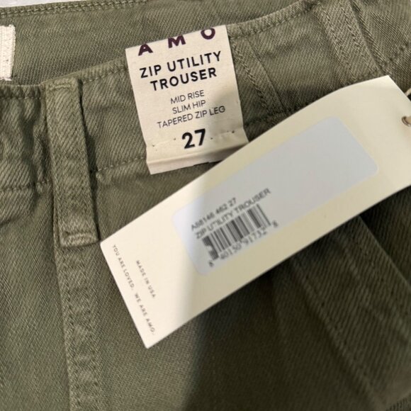 Amo Zip Utility Trouser Mid Rise Slim Fit Tapered Leg Size 27 Sage Green Cotton - Picture 9 of 16